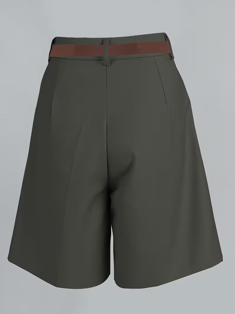 Olive High-Waisted Pleated Bermuda Shorts