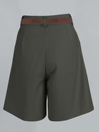 Olive High-Waisted Pleated Bermuda Shorts