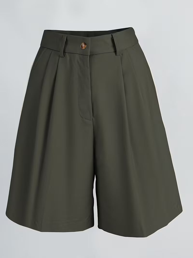 Olive High-Waisted Pleated Bermuda Shorts