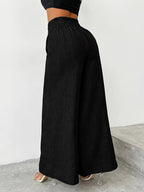 Black Chain-Accent High-Waisted Wide-Leg Pants