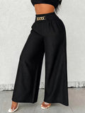 Black Chain-Accent High-Waisted Wide-Leg Pants