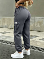Charcoal Grey Elastic-Waist Cargo Joggers