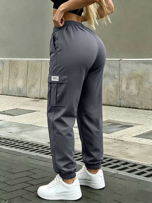 Charcoal Grey Elastic-Waist Cargo Joggers