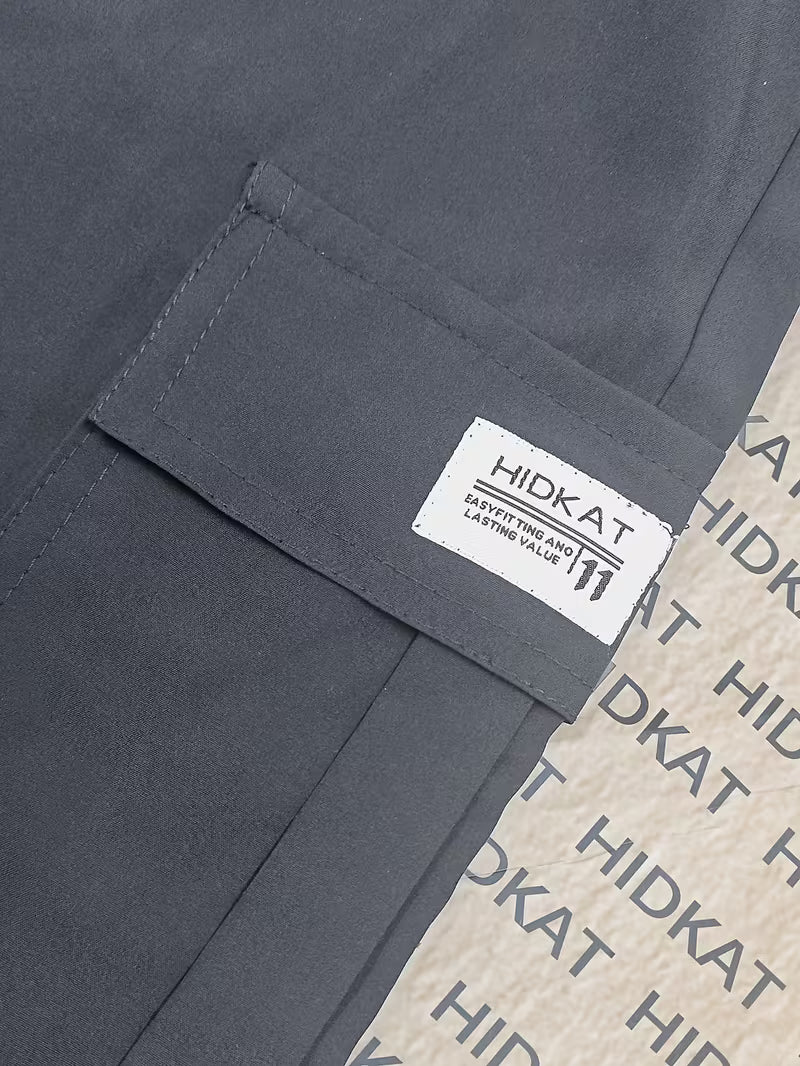 Charcoal Grey Elastic-Waist Cargo Joggers