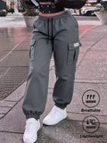 Charcoal Grey Elastic-Waist Cargo Joggers