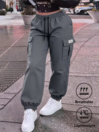Charcoal Grey Elastic-Waist Cargo Joggers