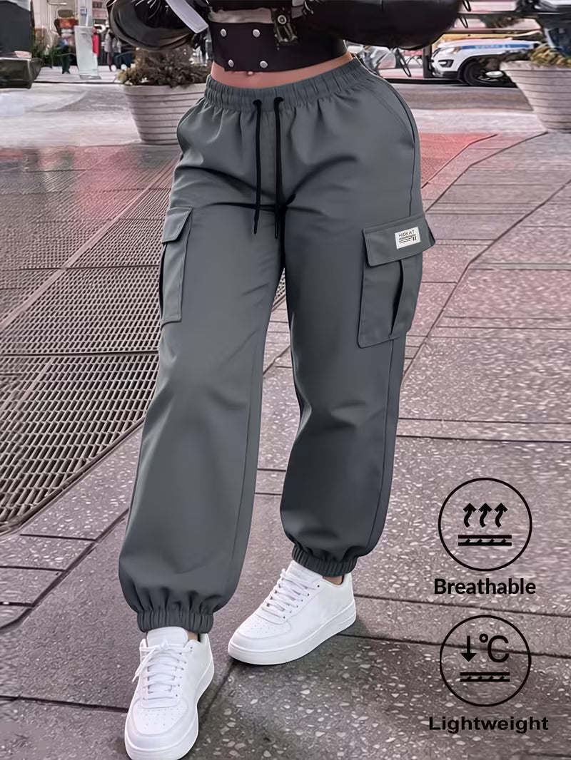 Charcoal Grey Elastic-Waist Cargo Joggers